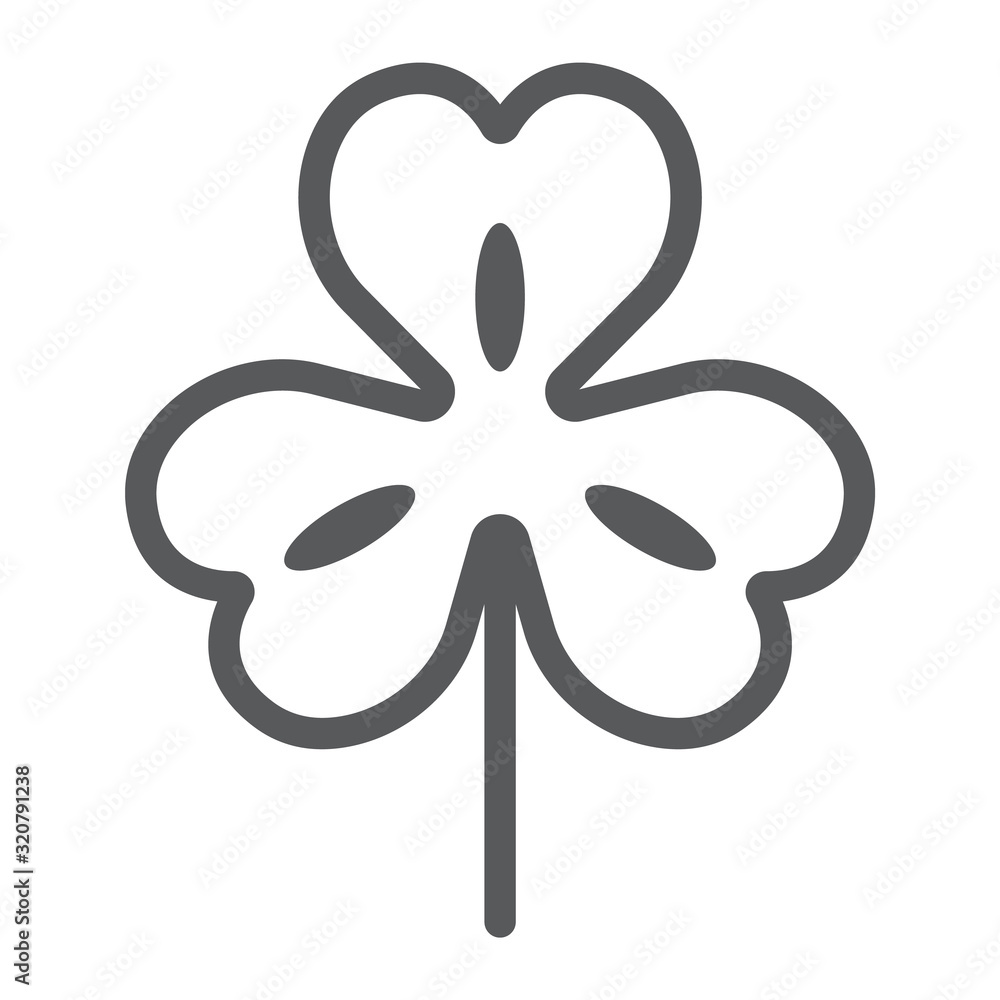 Three leaf clover line icon, st patrick's day and holiday, clover sign, vector graphics, a linear pattern on a white background, eps 10. Three leaf clover line icon, st patrick's day and holiday, clover sign, vector graphics, a linear pattern on a white background, eps 10.
