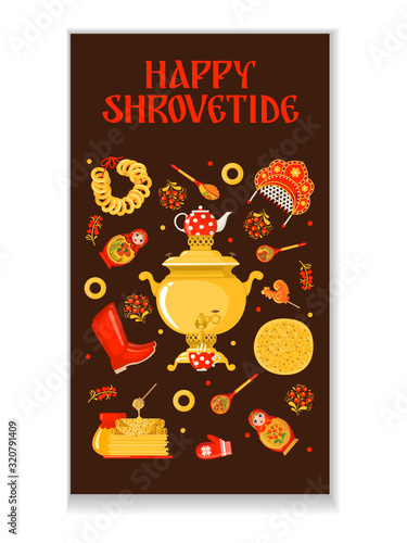Maslenitsa or Shrovetide vector banner in flat style isolated on white background.