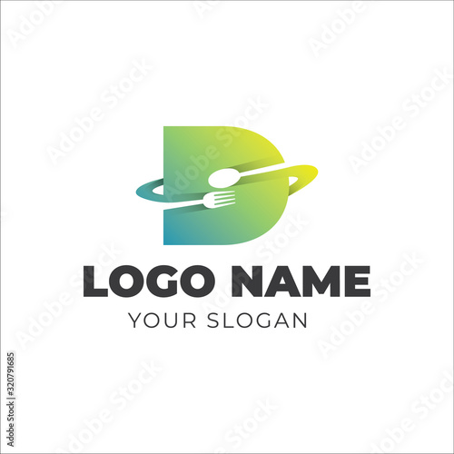 D initial logo combined with spoon and fork