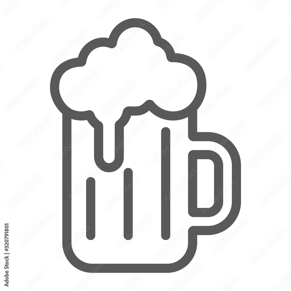 Beer line icon, st patrick's day and alcohol, glass of beer sign, vector graphics, a linear pattern on a white background, eps 10. Beer line icon, st patrick's day and alcohol, glass of beer sign, vector graphics, a linear pattern on a white background, eps 10.