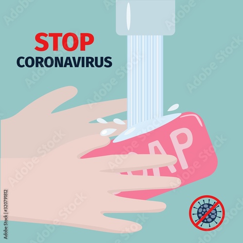 Novel coronavirus prevention concept. Wash your hands poster. Protection from wuhan coronavirus. Dangerous virus outbreak in China. Vector illustration for poster, banner, flyer. 