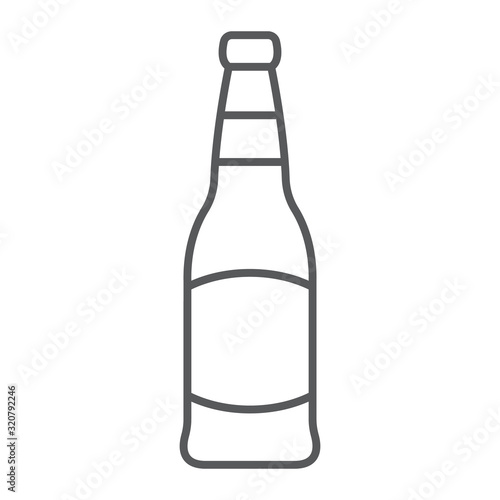 Beer bottle thin line icon, st patrick's day and alcohol, glass beer bottle sign, vector graphics, a linear pattern on a white background, eps 10.