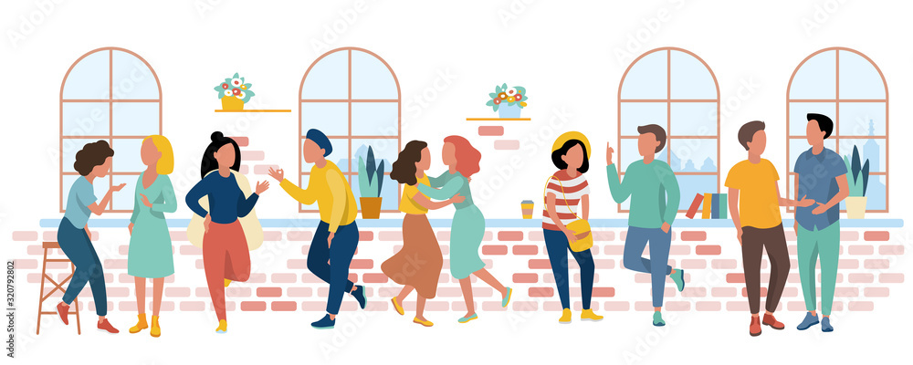 Students talking at an event. Vector illustration Students talking at an event. Vector illustration