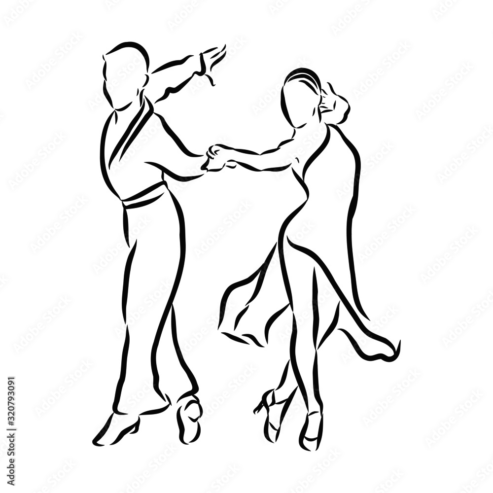 couple dancing Latin American dance, vector sketch illustration