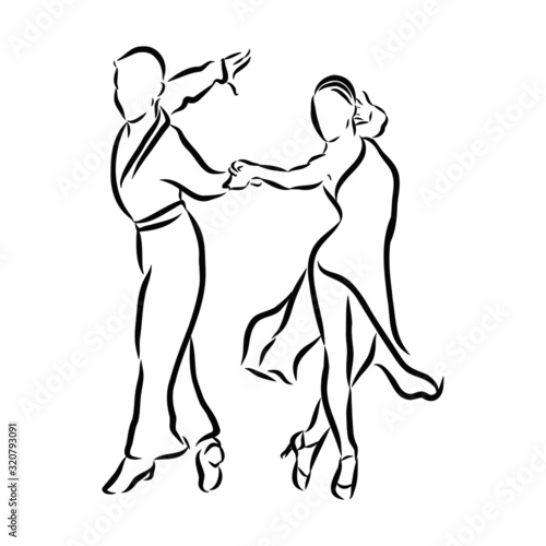 couple dancing Latin American dance, vector sketch illustration