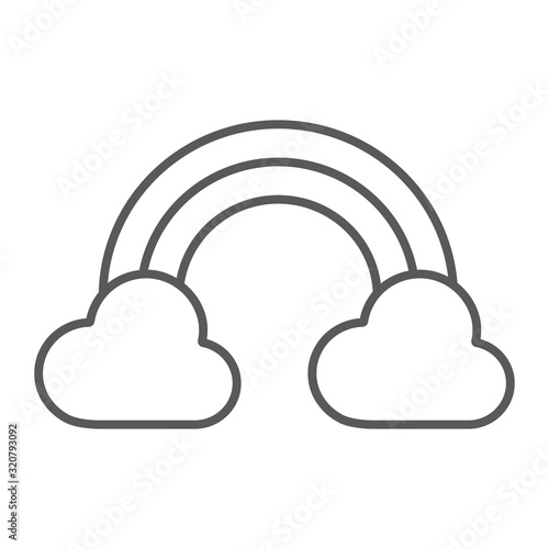 Rainbow thin line icon, st patrick's day and holiday, cloud with rainbow sign, vector graphics, a linear pattern on a white background, eps 10.