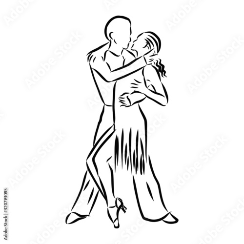 couple dancing Latin American dance, vector sketch illustration