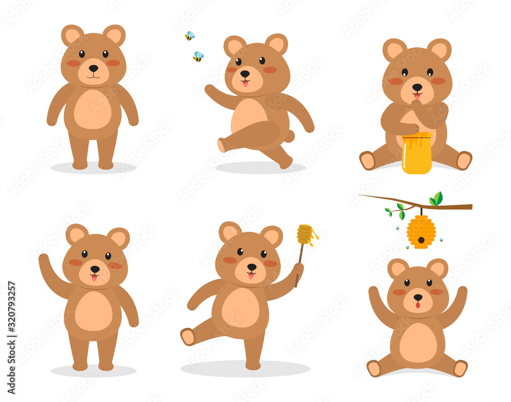 Cute brown bear cartoon vector set in different emotion isolated on white background - Vector illustration Cute brown bear cartoon vector set in different emotion isolated on white background - Vector illustration