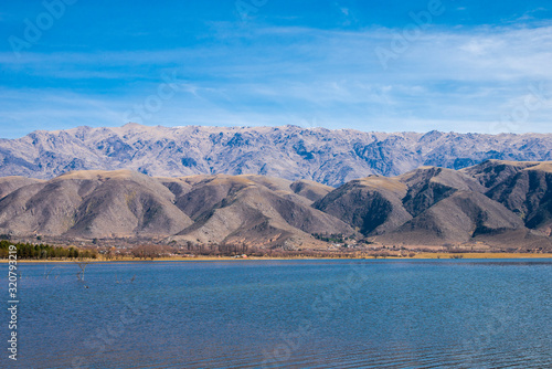 Mountain landscape, sky and lagoon Tafi Valley reserve in Tucumán, Argentina