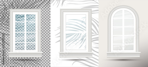 Three Closed Realistic Glass Windows with Shadows Overlay Effect.