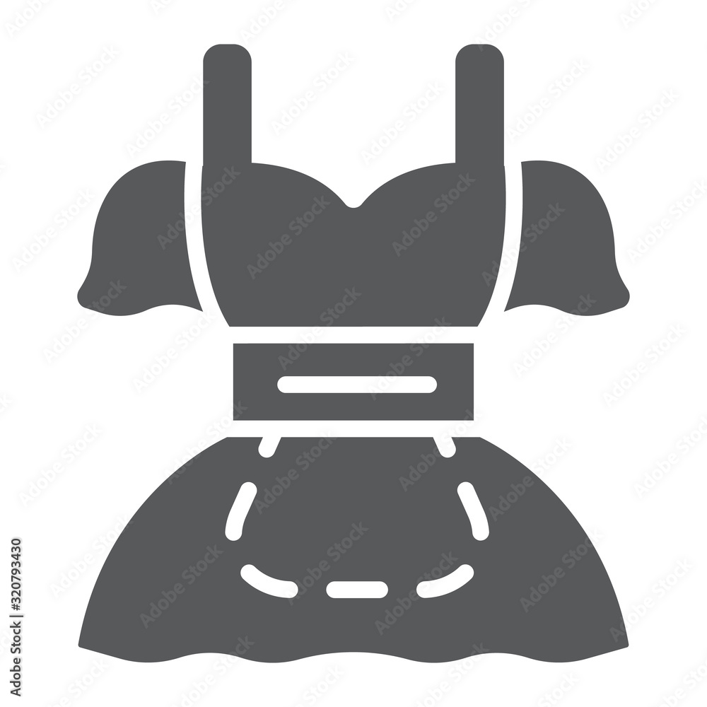 Beer girl dirndl costume glyph icon, st patrick's day and oktoberfest, patrick's dress sign, vector graphics, a solid pattern on a white background, eps 10. Beer girl dirndl costume glyph icon, st patrick's day and oktoberfest, patrick's dress sign, vector graphics, a solid pattern on a white background, eps 10.