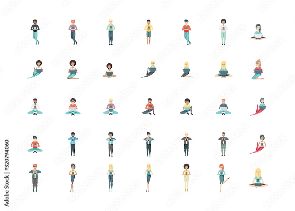 Isolated people using technology set vector design