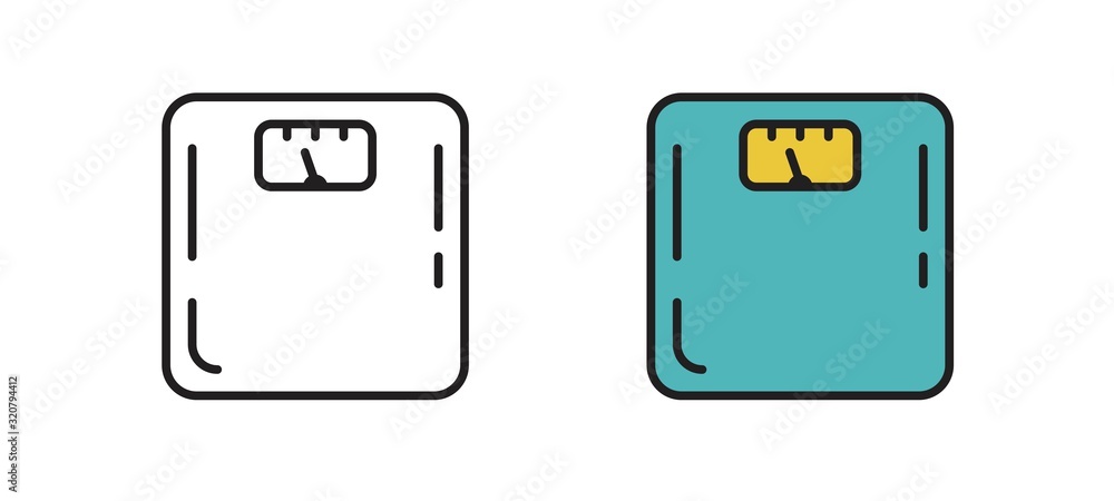 Floor scales icon. Isolated symbol on a white background. Measurement of weight and mass. Flat vector illustration. Floor scales icon. Isolated symbol on a white background. Measurement of weight and mass. Flat vector illustration.