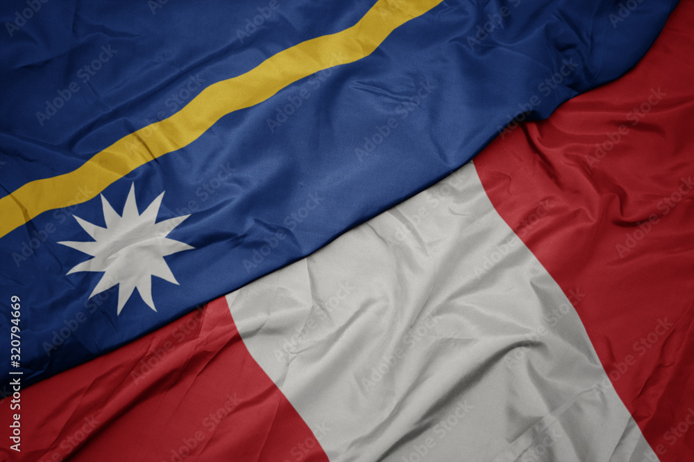 waving colorful flag of peru and national flag of Nauru . waving colorful flag of peru and national flag of Nauru .