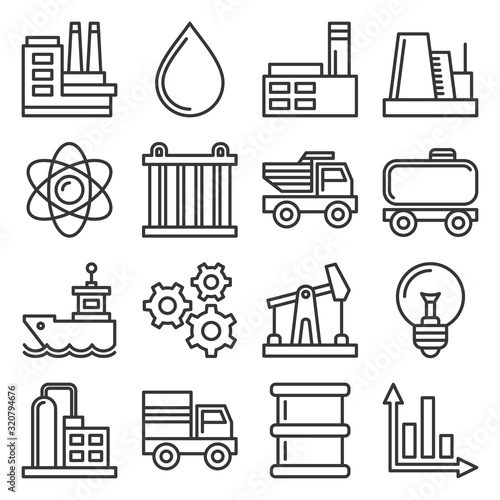 Industry Icons Set on White Background. Line Style Vector