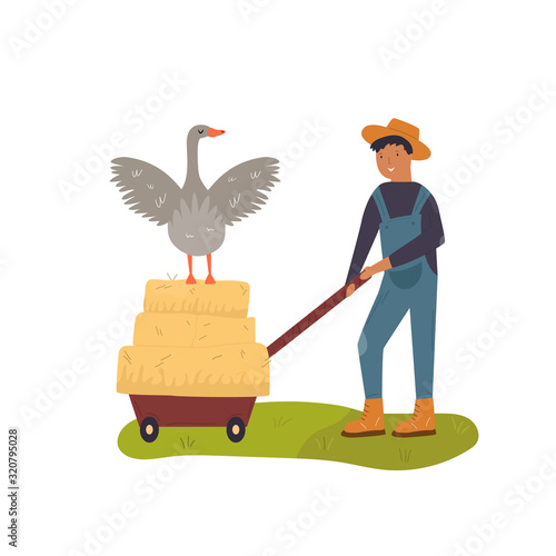 Scene with a working farmer and goose