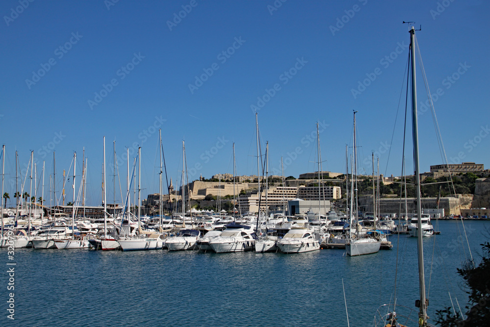 Hundreds of yachts are moored in a marina in Malta