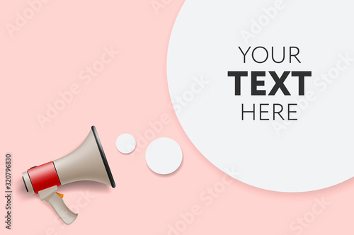 Megaphone white bubble for social media marketing concept. Place your text here. Vector announce for marketing.