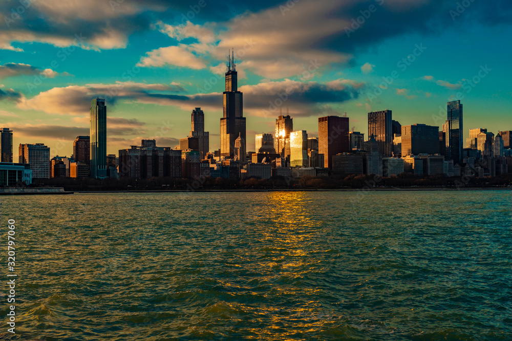 Chicago skyline at sunset, January 2019