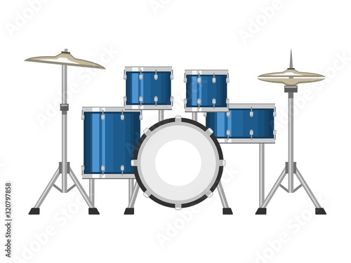Professional drum set on white background, vector illustration