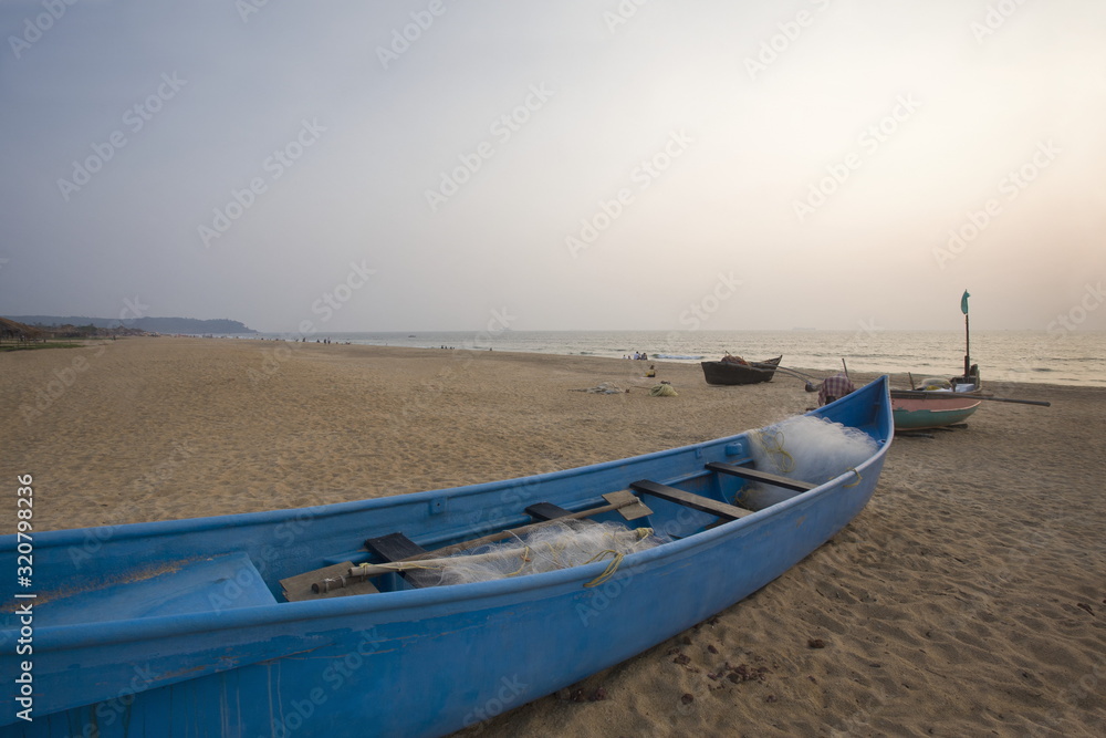 Fishing boats at Calangute beach, Goa, India