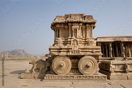 Stone chariot or ratha. General view Hampi, Karnataka, India