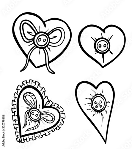 hearts decorative outline black bidets monochrome with buttons day valentine love coloring card postcard banner