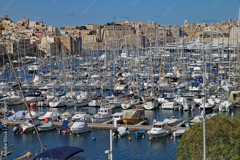 Hundreds of yachts are moored in a marina in Malta