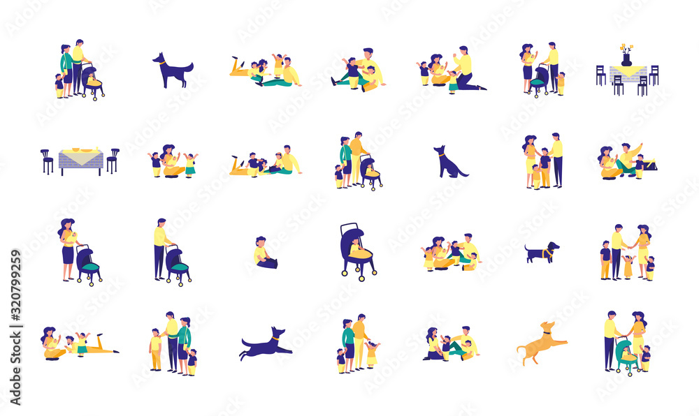Set of mothers fathers and kids vector design Set of mothers fathers and kids vector design