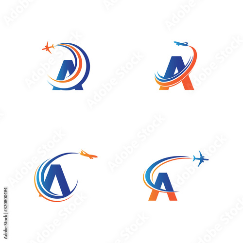 letter A Air travel logo design template-vector