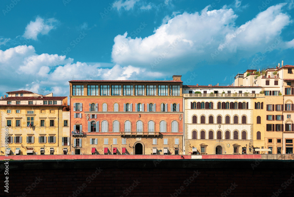 Tuscan architecture in Florence, straight cityscape shot by the Arno river