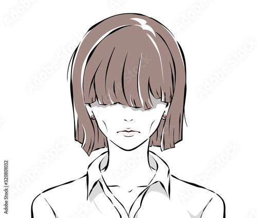 前髪で目を隠しているやつれた女性