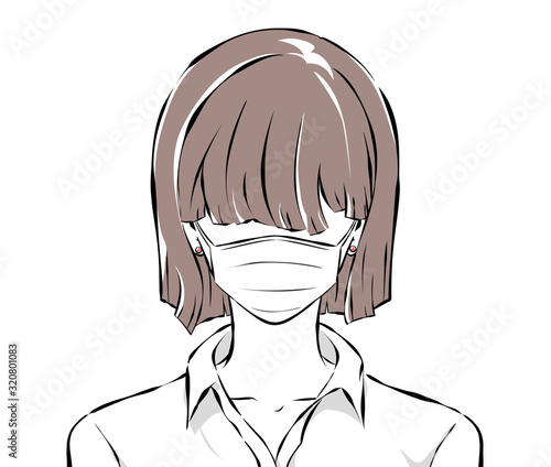 前髪で目を隠しているマスクをした女性