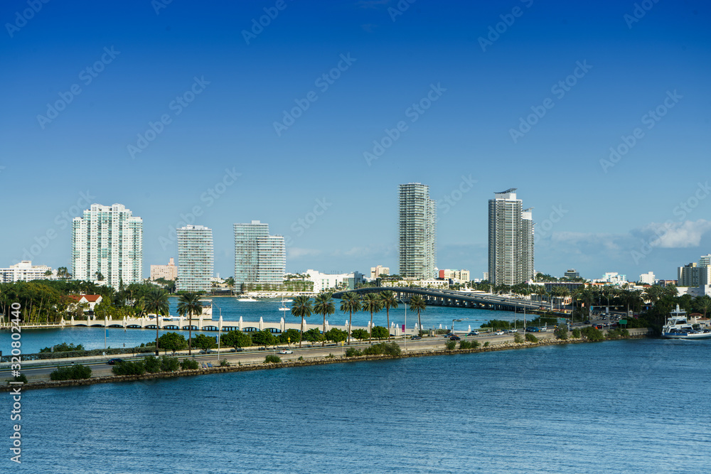 Macarthur Causeway aerial view, Miami.