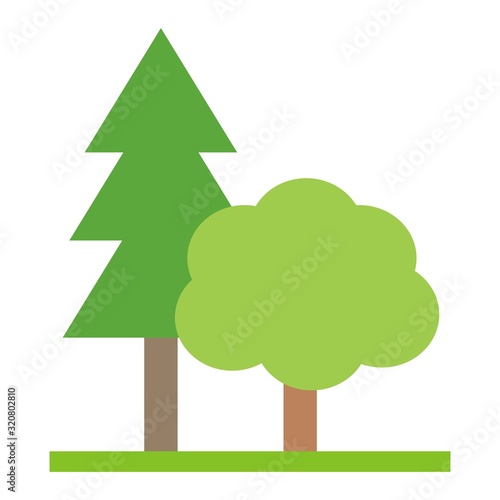 coniferous and deciduous trees, green vector illustration on white background