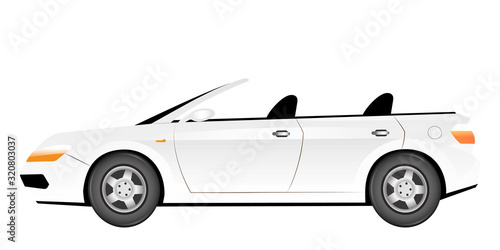 White cabriolet cartoon vector illustration. Elegant summer car without roof flat color object. Luxurious transport vehicle. Stylish personal automobile isolated on white background