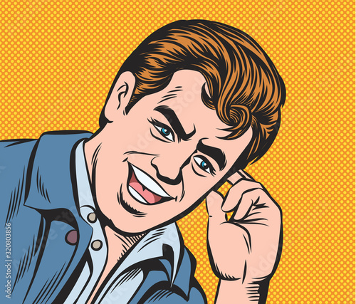 One man laughed with humor. pop art retro vector illustration