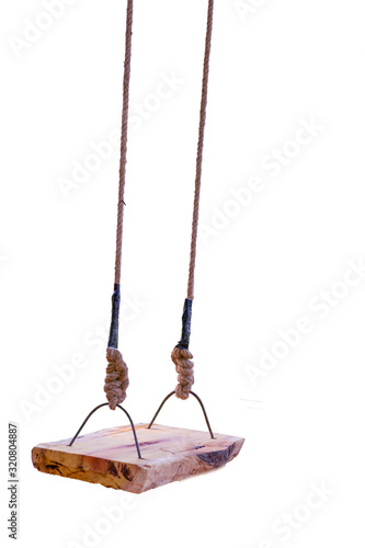 Wooden swings , isolated  white background