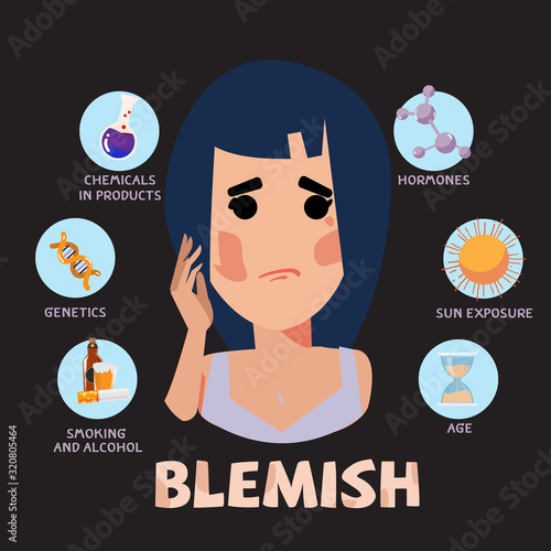 women with blemish. problematic skin and acne scars. - vector illustration