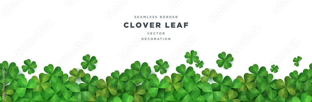 Fotografie, Obraz Clover shamrock leaf seamless border vector template for St