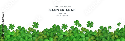 Fotografiet Clover shamrock leaf seamless border vector template for St