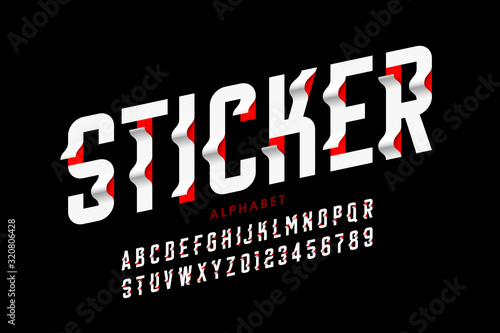 Sticker style font design, alphabet letters and numbers
