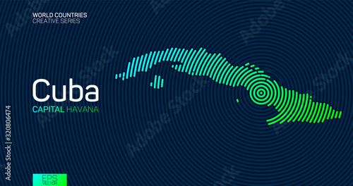 Abstract map of Cuba with circle lines