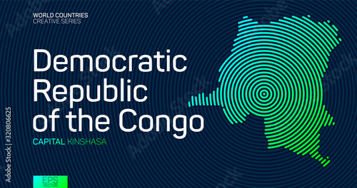 Abstract map of Democratic Republic of the Congo with circle lines