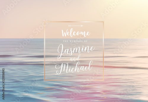 Scenic pink and yellow ocean sunrise view vector design frame