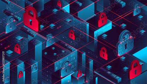 Isometric protection concept. Protect mechanism, system privacy.
