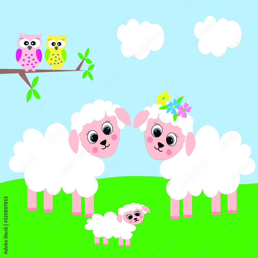 sheep family illustration vector sheep family illustration vector