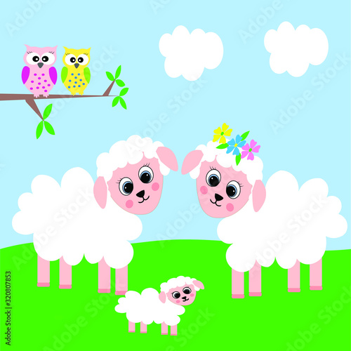 sheep family illustration vector © lillyrosy