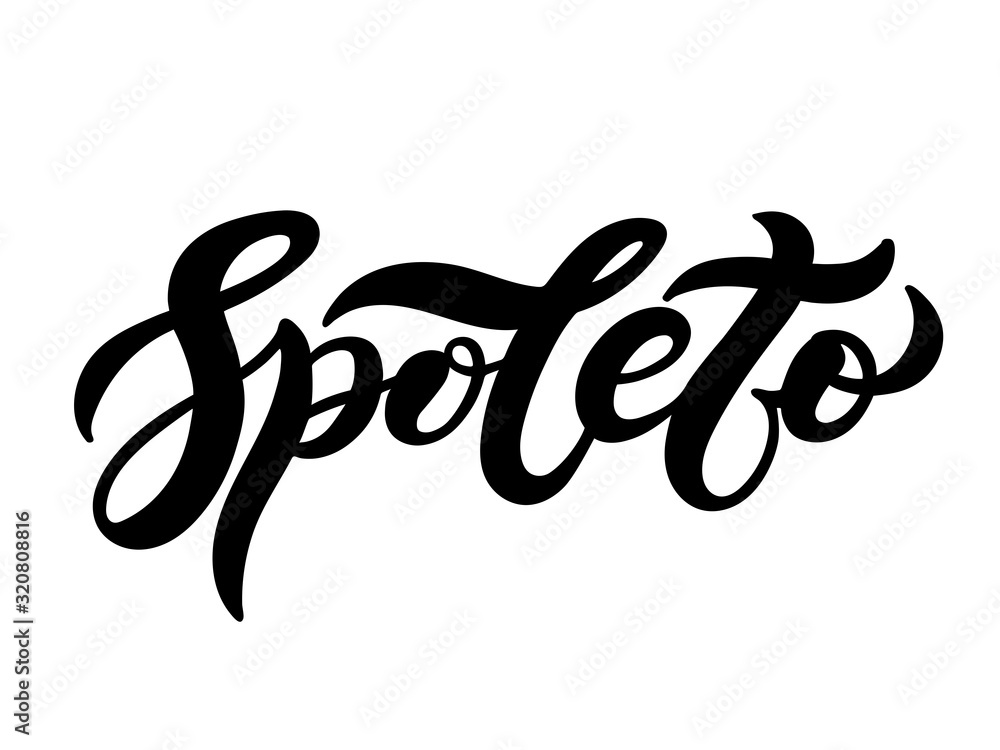 Spoleto. The name of the Italian city in the region of Umbria. Hand drawn lettering. Vector illustration. Best for souvenir products. Spoleto. The name of the Italian city in the region of Umbria. Hand drawn lettering. Vector illustration. Best for souvenir products.
