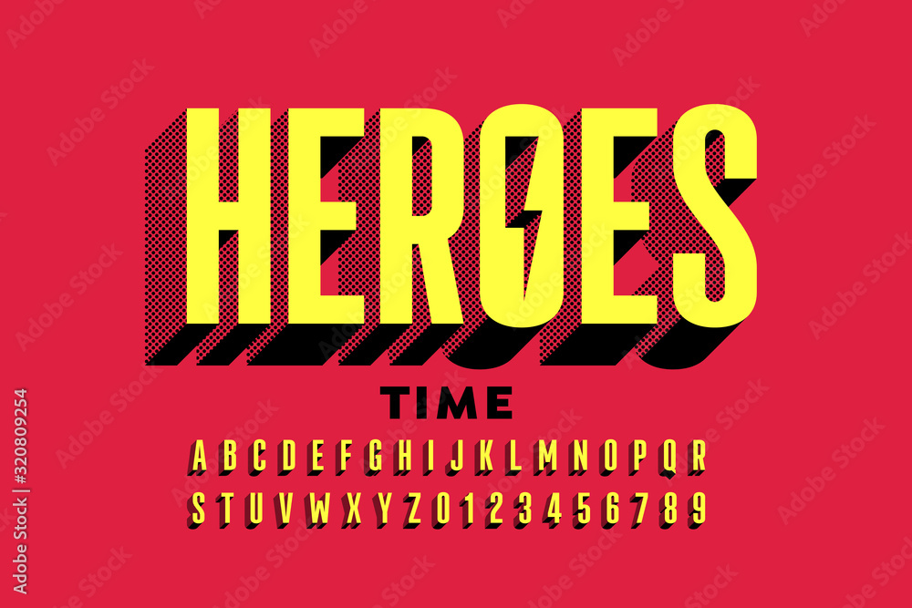 Fototapeta Super Hero style comics font, alphabet letters and numbers